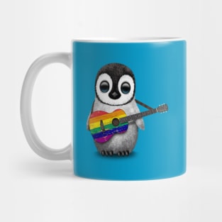 Baby Penguin Playing Gay Pride Rainbow Flag Guitar Mug